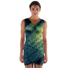 Polygon Dark Triangle Green Blacj Yellow Wrap Front Bodycon Dress by Mariart