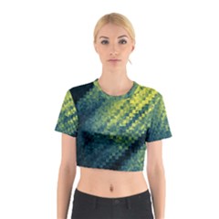 Polygon Dark Triangle Green Blacj Yellow Cotton Crop Top by Mariart