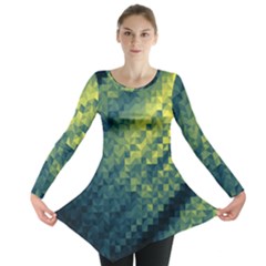 Polygon Dark Triangle Green Blacj Yellow Long Sleeve Tunic  by Mariart