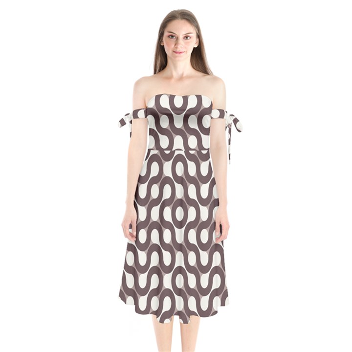 Seamless Geometric Circle Shoulder Tie Bardot Midi Dress