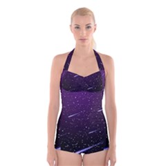 Starry Night Sky Meteor Stock Vectors Clipart Illustrations Boyleg Halter Swimsuit  by Mariart