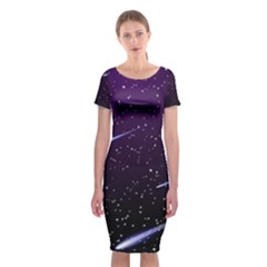 Starry Night Sky Meteor Stock Vectors Clipart Illustrations Classic Short Sleeve Midi Dress by Mariart