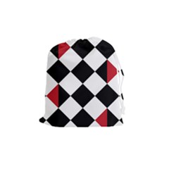 Survace Floor Plaid Bleck Red White Drawstring Pouches (medium)  by Mariart