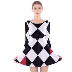 Survace Floor Plaid Bleck Red White Long Sleeve Velvet Skater Dress by Mariart