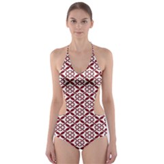 Pattern Kawung Star Line Plaid Flower Floral Red Cut-out One Piece Swimsuit by Mariart