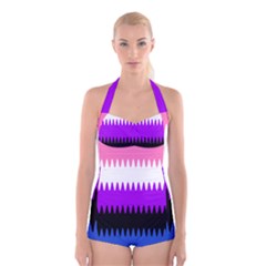 Sychnogender Techno Genderfluid Flags Wave Waves Chevron Boyleg Halter Swimsuit  by Mariart