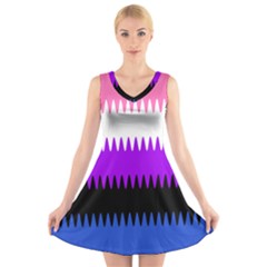 Sychnogender Techno Genderfluid Flags Wave Waves Chevron V-neck Sleeveless Skater Dress by Mariart