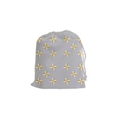 Syrface Flower Floral Gold White Space Star Drawstring Pouches (small)  by Mariart