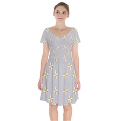 Syrface Flower Floral Gold White Space Star Short Sleeve Bardot Dress by Mariart