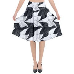 Swan Black Animals Fly Flared Midi Skirt by Mariart