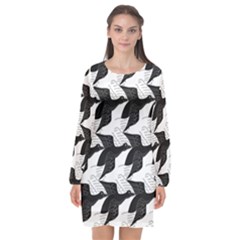 Swan Black Animals Fly Long Sleeve Chiffon Shift Dress  by Mariart