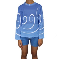 Ventigender Flags Wave Waves Chevron Leaf Blue White Kids  Long Sleeve Swimwear