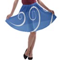 Ventigender Flags Wave Waves Chevron Leaf Blue White A-line Skater Skirt View1