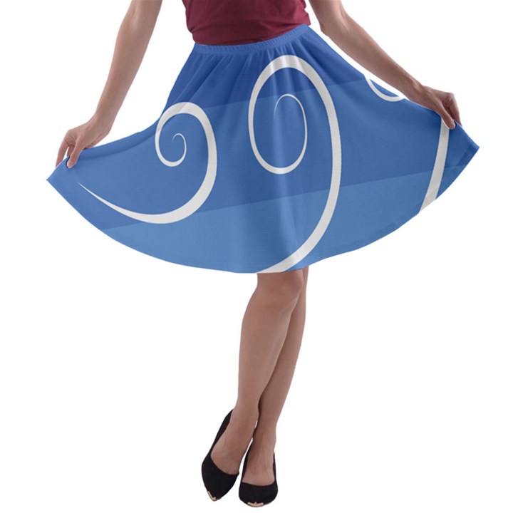 Ventigender Flags Wave Waves Chevron Leaf Blue White A-line Skater Skirt