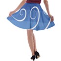 Ventigender Flags Wave Waves Chevron Leaf Blue White A-line Skater Skirt View2