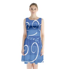 Ventigender Flags Wave Waves Chevron Leaf Blue White Sleeveless Waist Tie Chiffon Dress