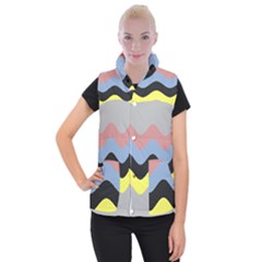 Wave Waves Chevron Sea Beach Rainbow Women s Button Up Puffer Vest