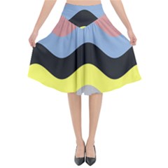 Wave Waves Chevron Sea Beach Rainbow Flared Midi Skirt by Mariart