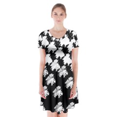 Transforming Escher Tessellations Full Page Dragon Black Animals Short Sleeve V-neck Flare Dress by Mariart