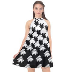 Transforming Escher Tessellations Full Page Dragon Black Animals Halter Neckline Chiffon Dress  by Mariart