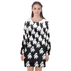 Transforming Escher Tessellations Full Page Dragon Black Animals Long Sleeve Chiffon Shift Dress  by Mariart