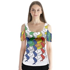 Rainbow Fish Butterfly Sleeve Cutout Tee 