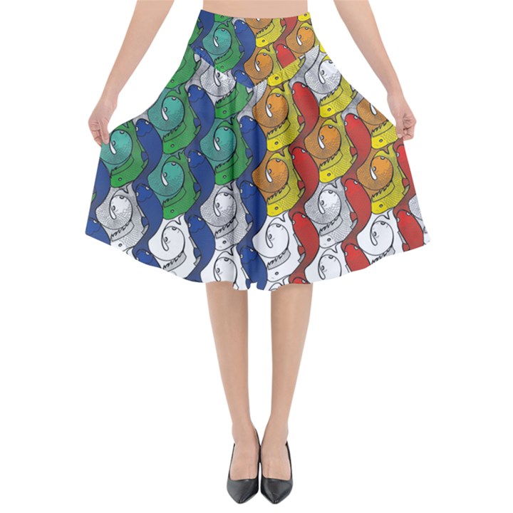 Rainbow Fish Flared Midi Skirt