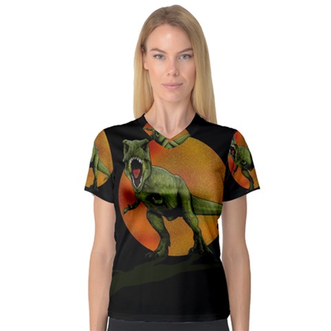 Dinosaurs T-rex Women s V-neck Sport Mesh Tee by Valentinaart