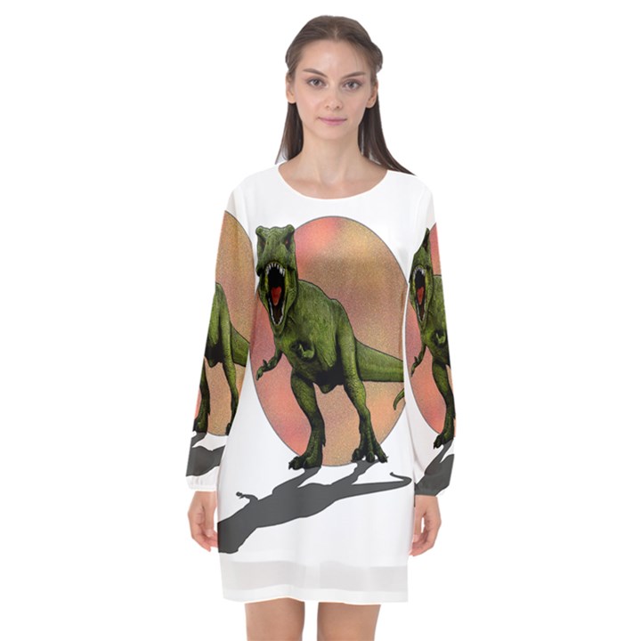 Dinosaurs T-Rex Long Sleeve Chiffon Shift Dress 