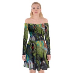 Urban T-rex Off Shoulder Skater Dress by Valentinaart