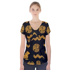 Aztecs Pattern Short Sleeve Front Detail Top