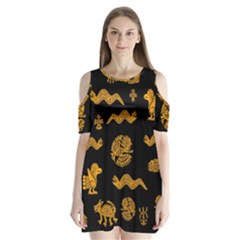 Aztecs Pattern Shoulder Cutout Velvet  One Piece by Valentinaart