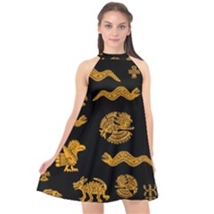 Aztecs Pattern Halter Neckline Chiffon Dress  by Valentinaart