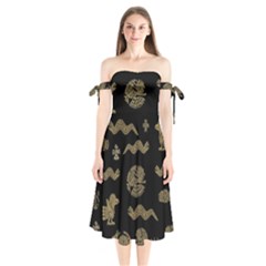 Aztecs Pattern Shoulder Tie Bardot Midi Dress by Valentinaart