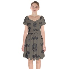 Aztecs Pattern Short Sleeve Bardot Dress