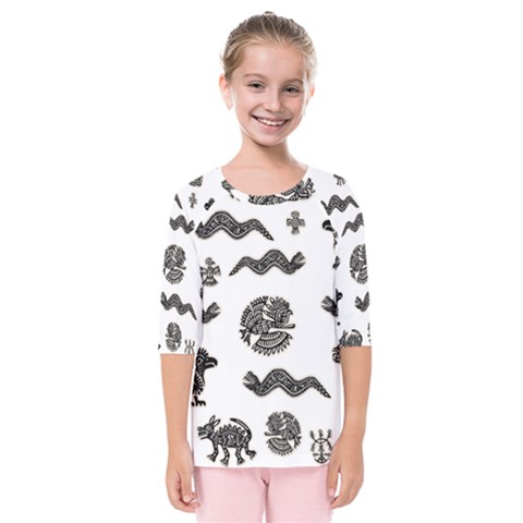 Aztecs Pattern Kids  Quarter Sleeve Raglan Tee by Valentinaart