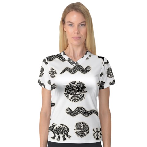 Aztecs Pattern Women s V-neck Sport Mesh Tee by Valentinaart