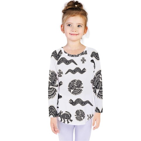 Aztecs Pattern Kids  Long Sleeve Tee by Valentinaart