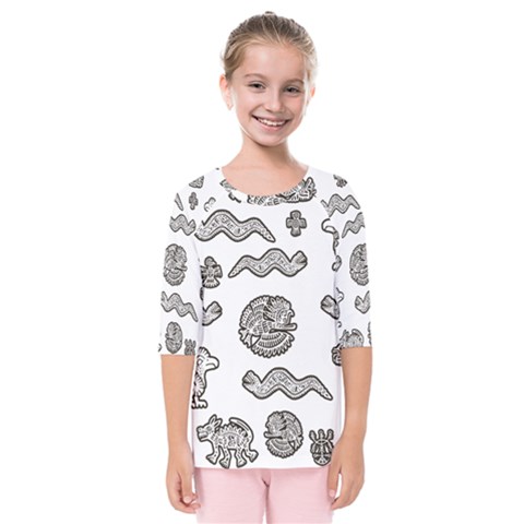 Aztecs Pattern Kids  Quarter Sleeve Raglan Tee by Valentinaart