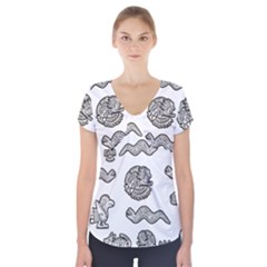 Aztecs Pattern Short Sleeve Front Detail Top by Valentinaart