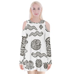 Aztecs Pattern Velvet Long Sleeve Shoulder Cutout Dress by Valentinaart