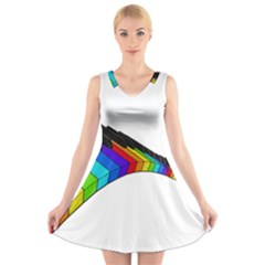 Rainbow Piano  V-neck Sleeveless Skater Dress by Valentinaart