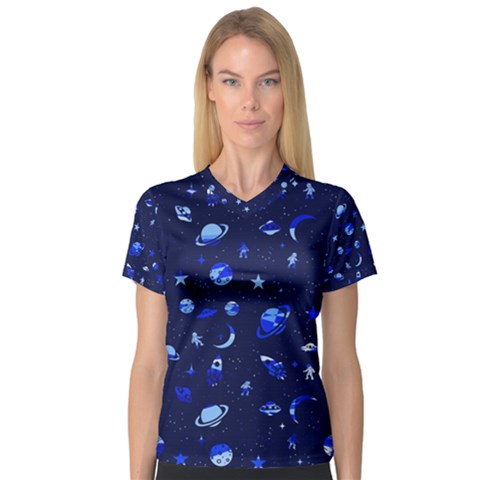 Space Pattern Women s V-neck Sport Mesh Tee by ValentinaDesign