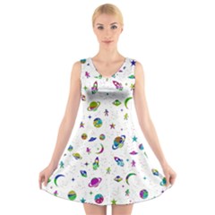 Space Pattern V-neck Sleeveless Skater Dress by ValentinaDesign