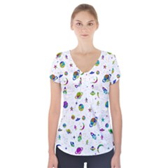 Space Pattern Short Sleeve Front Detail Top by ValentinaDesign