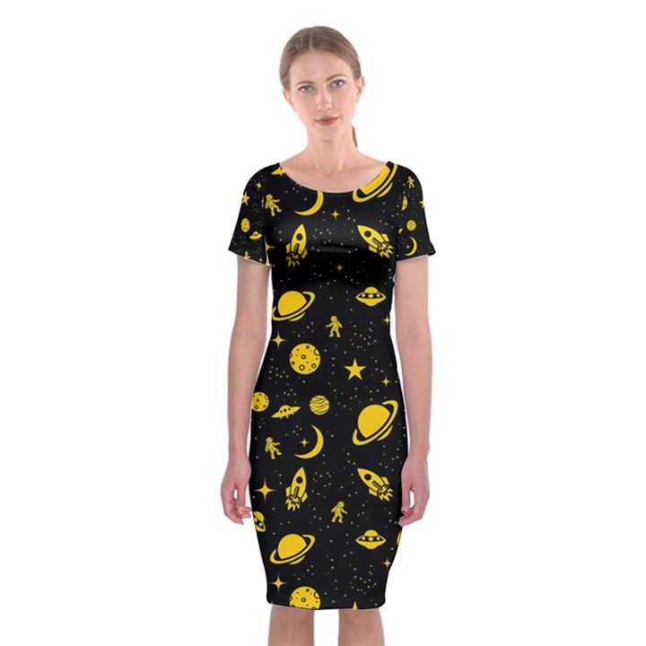 Space pattern Classic Short Sleeve Midi Dress