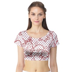 Transparent Decorative Lace With Roses Short Sleeve Crop Top (tight Fit) by Nexatart