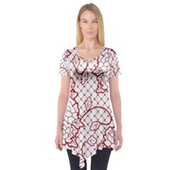 Transparent Decorative Lace With Roses Short Sleeve Tunic  by Nexatart