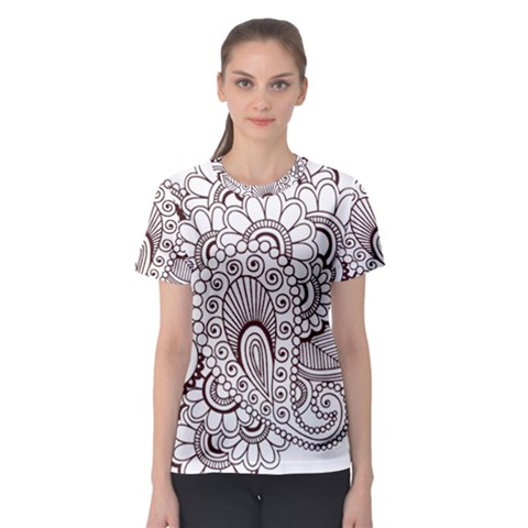 Henna Line Art Clipart Women s Sport Mesh Tee by Nexatart