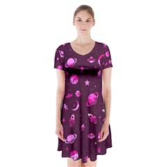 Space Pattern Short Sleeve V-neck Flare Dress by ValentinaDesign